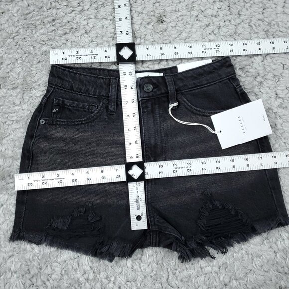 KanCan Ultra High Rise Mom Shorts Jean Denim Cutoff Distressed Black Size 1 24 - Picture 6 of 7